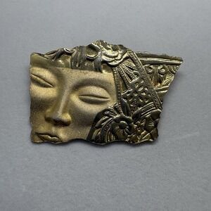 "JJ" Jonette Jewelry Co. Vintage Polynesian Brooch Ladies‎ Face Gold-tone 1.5"